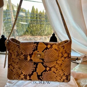 J. Crew Tan and Black Snake Print Shoulder Bag